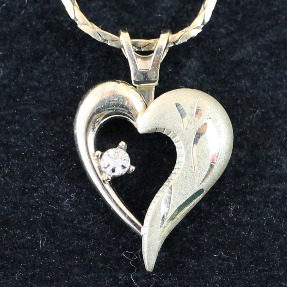 14K GF Vintage Gold Filled Heart  Diamond Pendant